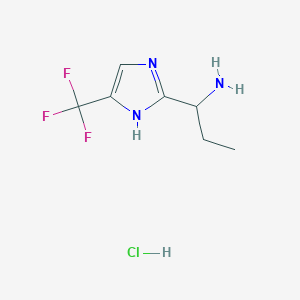 molecular formula C7H11ClF3N3 B2412600 1-[5-(三氟甲基)-1H-咪唑-2-基]丙-1-胺；盐酸盐 CAS No. 2377035-94-2