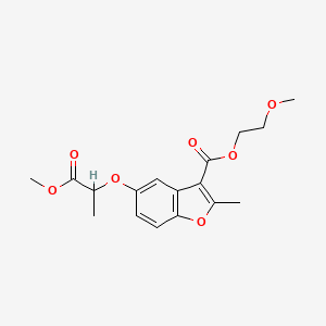 molecular formula C17H20O7 B2412604 2-Methoxyethyl 5-((1-methoxy-1-oxopropan-2-yl)oxy)-2-methylbenzofuran-3-carboxylate CAS No. 300674-34-4