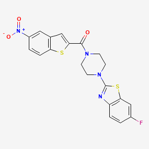 molecular formula C20H15FN4O3S2 B2412605 (4-(6-氟苯并[d]噻唑-2-基)哌嗪-1-基)(5-硝基苯并[b]噻吩-2-基)甲苯酮 CAS No. 897472-79-6