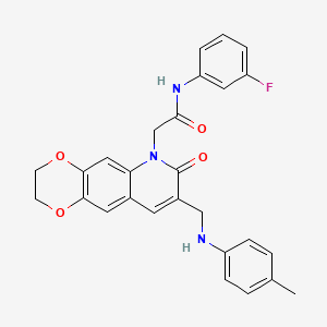 molecular formula C27H24FN3O4 B2412633 N-(3-氟苯基)-2-(7-氧代-8-((对甲苯氨基)甲基)-2,3-二氢-[1,4]二氧杂环[2,3-g]喹啉-6(7H)-基)乙酰胺 CAS No. 932358-56-0