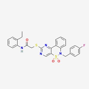 molecular formula C27H23FN4O3S2 B2412648 N-(2-ethylphenyl)-2-{[6-(4-fluorobenzyl)-5,5-dioxido-6H-pyrimido[5,4-c][2,1]benzothiazin-2-yl]thio}acetamide CAS No. 895098-33-6