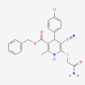 molecular formula C23H20ClN3O3S B2412651 Benzyl 6-(2-amino-2-oxoethyl)sulfanyl-4-(4-chlorophenyl)-5-cyano-2-methyl-1,4-dihydropyridine-3-carboxylate CAS No. 370846-35-8