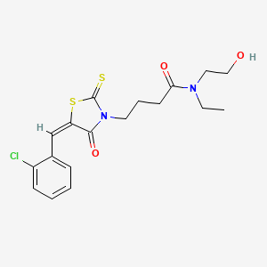 molecular formula C18H21ClN2O3S2 B2412662 4-[(5E)-5-[(2-chlorophenyl)methylidene]-4-oxo-2-sulfanylidene-1,3-thiazolidin-3-yl]-N-ethyl-N-(2-hydroxyethyl)butanamide CAS No. 381692-73-5