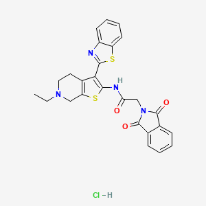 molecular formula C26H23ClN4O3S2 B2412676 N-(3-(benzo[d]thiazol-2-yl)-6-ethyl-4,5,6,7-tetrahydrothieno[2,3-c]pyridin-2-yl)-2-(1,3-dioxoisoindolin-2-yl)acetamide hydrochloride CAS No. 1216609-29-8