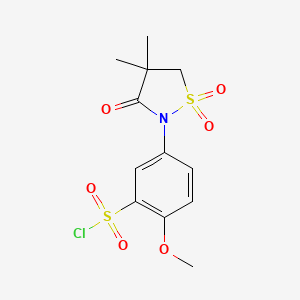molecular formula C12H14ClNO6S2 B2412684 5-(4,4-Dimethyl-1,1,3-trioxo-1$l^{6},2-thiazolidin-2-yl)-2-methoxybenzene-1-sulfonyl chloride CAS No. 927997-44-2