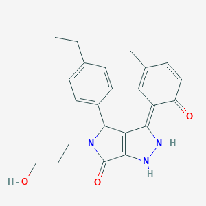 (3Z)-4-(4-ethylphenyl)-5-(3-hydroxypropyl)-3-(3-methyl-6-oxocyclohexa-2,4-dien-1-ylidene)-2,4-dihydro-1H-pyrrolo[3,4-c]pyrazol-6-one