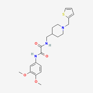 molecular formula C21H27N3O4S B2412693 N1-(3,4-dimethoxyphenyl)-N2-((1-(thiophen-2-ylmethyl)piperidin-4-yl)methyl)oxalamide CAS No. 953231-55-5