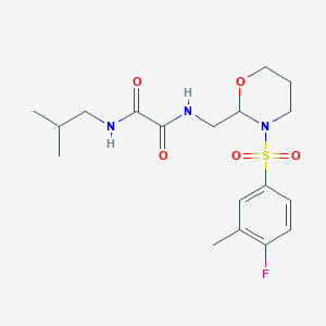 molecular formula C18H26FN3O5S B2412733 N1-((3-((4-fluoro-3-methylphenyl)sulfonyl)-1,3-oxazinan-2-yl)methyl)-N2-isobutyloxalamide CAS No. 872722-62-8