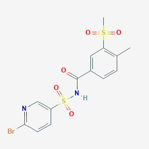 molecular formula C14H13BrN2O5S2 B2412735 N-[(6-bromopyridin-3-yl)sulfonyl]-3-methanesulfonyl-4-methylbenzamide CAS No. 1808421-90-0