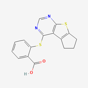 molecular formula C16H12N2O2S2 B2412736 2-(2,3-Dihydro-1H-8-thia-5,7-diaza-cyclopenta[a]inden-4-ylsulfanyl)-benzoic acid CAS No. 554407-97-5