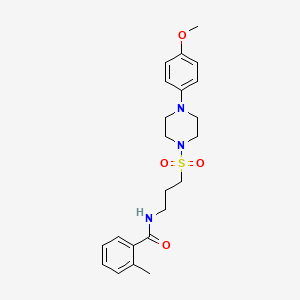 molecular formula C22H29N3O4S B2412739 N-(3-((4-(4-methoxyphenyl)piperazin-1-yl)sulfonyl)propyl)-2-methylbenzamide CAS No. 1021117-41-8