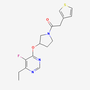 molecular formula C16H18FN3O2S B2412745 1-(3-((6-乙基-5-氟嘧啶-4-基)氧代)吡咯烷-1-基)-2-(噻吩-3-基)乙酮 CAS No. 2034319-73-6