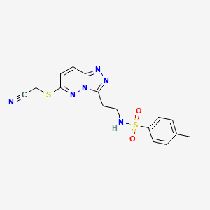 molecular formula C16H16N6O2S2 B2412756 N-(2-{6-[(cyanomethyl)thio][1,2,4]triazolo[4,3-b]pyridazin-3-yl}ethyl)-4-methylbenzenesulfonamide CAS No. 872998-43-1