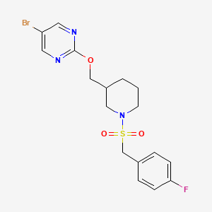 molecular formula C17H19BrFN3O3S B2412758 5-Bromo-2-[[1-[(4-fluorophenyl)methylsulfonyl]piperidin-3-yl]methoxy]pyrimidine CAS No. 2379996-88-8