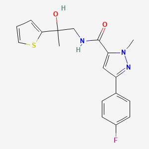 molecular formula C18H18FN3O2S B2412759 3-(4-fluorophenyl)-N-(2-hydroxy-2-(thiophen-2-yl)propyl)-1-methyl-1H-pyrazole-5-carboxamide CAS No. 1396861-61-2
