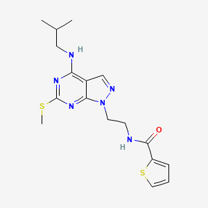 molecular formula C17H22N6OS2 B2412768 N-(2-(4-(异丁基氨基)-6-(甲硫基)-1H-吡唑并[3,4-d]嘧啶-1-基)乙基)噻吩-2-甲酰胺 CAS No. 941948-39-6