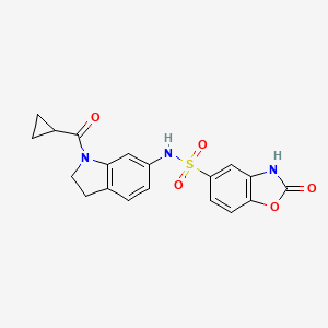 molecular formula C19H17N3O5S B2412770 N-(1-(环丙烷羰基)吲哚啉-6-基)-2-氧代-2,3-二氢苯并[d]恶唑-5-磺酰胺 CAS No. 1428366-47-5