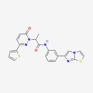 molecular formula C22H17N5O2S2 B2412772 N-(3-(imidazo[2,1-b]thiazol-6-yl)phenyl)-2-(6-oxo-3-(thiophen-2-yl)pyridazin-1(6H)-yl)propanamide CAS No. 1251683-25-6
