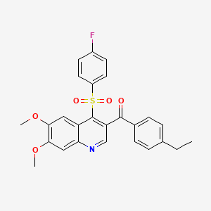 molecular formula C26H22FNO5S B2412773 (4-Ethylphenyl)(4-((4-fluorophenyl)sulfonyl)-6,7-dimethoxyquinolin-3-yl)methanone CAS No. 866813-01-6