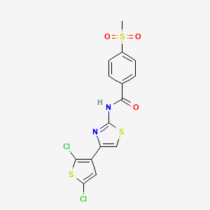 molecular formula C15H10Cl2N2O3S3 B2412780 N-(4-(2,5-二氯噻吩-3-基)噻唑-2-基)-4-(甲磺酰基)苯甲酰胺 CAS No. 896340-54-8