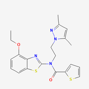 molecular formula C21H22N4O2S2 B2412788 N-(2-(3,5-二甲基-1H-吡唑-1-基)乙基)-N-(4-乙氧基苯并[d]噻唑-2-基)噻吩-2-甲酰胺 CAS No. 1169956-75-5