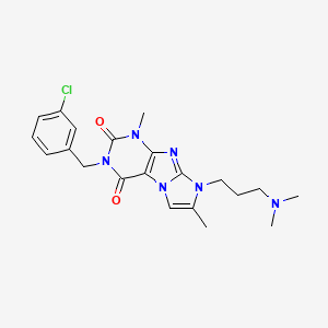 molecular formula C21H25ClN6O2 B2412792 3-(3-chlorobenzyl)-8-(3-(dimethylamino)propyl)-1,7-dimethyl-1H-imidazo[2,1-f]purine-2,4(3H,8H)-dione CAS No. 919041-05-7