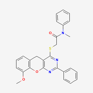 molecular formula C27H23N3O3S B2412815 2-((9-甲氧基-2-苯基-5H-色烯并[2,3-d]嘧啶-4-基)硫代)-N-甲基-N-苯基乙酰胺 CAS No. 899760-14-6