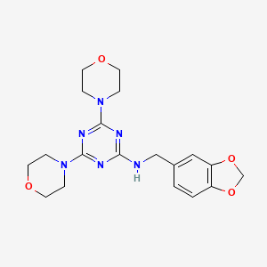 molecular formula C19H24N6O4 B2412848 N-(benzo[d][1,3]dioxol-5-ylmethyl)-4,6-dimorpholino-1,3,5-triazin-2-amine CAS No. 942746-60-3