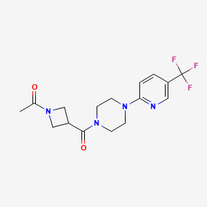 molecular formula C16H19F3N4O2 B2412870 1-(3-(4-(5-(Trifluoromethyl)pyridin-2-yl)piperazine-1-carbonyl)azetidin-1-yl)ethanone CAS No. 1706404-71-8