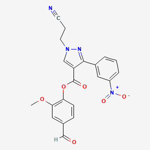 molecular formula C21H16N4O6 B2412892 (4-Formyl-2-methoxyphenyl) 1-(2-cyanoethyl)-3-(3-nitrophenyl)pyrazole-4-carboxylate CAS No. 956260-57-4
