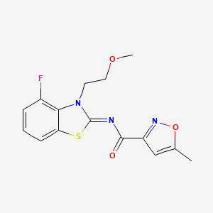 molecular formula C15H14FN3O3S B2412896 (E)-N-(4-氟-3-(2-甲氧基乙基)苯并[d]噻唑-2(3H)-亚甲基)-5-甲基异恶唑-3-甲酰胺 CAS No. 946357-18-2