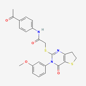 molecular formula C23H21N3O4S2 B2412933 N-(4-乙酰苯基)-2-((3-(3-甲氧基苯基)-4-氧代-3,4,6,7-四氢噻吩并[3,2-d]嘧啶-2-基)硫代)乙酰胺 CAS No. 877655-41-9