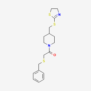 2-(Benzylthio)-1-(4-(((4,5-dihydrothiazol-2-yl)thio)methyl)piperidin-1-yl)ethanone