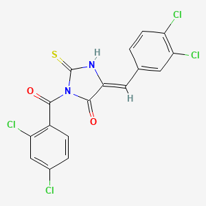 molecular formula C17H8Cl4N2O2S B2412979 3-(2,4-Dichlorobenzoyl)-5-[(3,4-dichlorophenyl)methylidene]-2-sulfanylideneimidazolidin-4-one CAS No. 732288-03-8