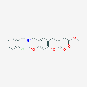 molecular formula C23H22ClNO5 B241300 methyl [3-(2-chlorobenzyl)-6,10-dimethyl-8-oxo-3,4-dihydro-2H,8H-chromeno[6,7-e][1,3]oxazin-7-yl]acetate 