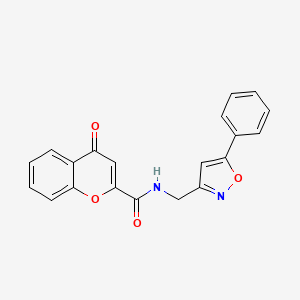 molecular formula C20H14N2O4 B2413000 4-oxo-N-((5-phenylisoxazol-3-yl)methyl)-4H-chromene-2-carboxamide CAS No. 946344-30-5