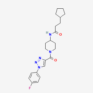 molecular formula C22H28FN5O2 B2413001 3-cyclopentyl-N-(1-(1-(4-fluorophenyl)-1H-1,2,3-triazole-4-carbonyl)piperidin-4-yl)propanamide CAS No. 1251556-51-0