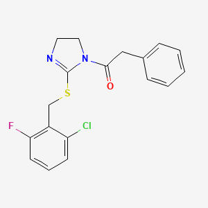 molecular formula C18H16ClFN2OS B2413007 1-(2-((2-chloro-6-fluorobenzyl)thio)-4,5-dihydro-1H-imidazol-1-yl)-2-phenylethanone CAS No. 851802-95-4