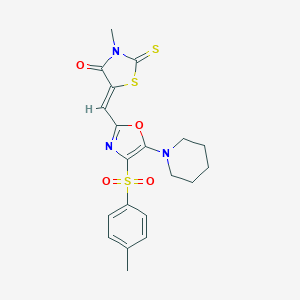 molecular formula C20H21N3O4S3 B241302 (5Z)-3-methyl-5-[[4-(4-methylphenyl)sulfonyl-5-piperidin-1-yl-1,3-oxazol-2-yl]methylidene]-2-sulfanylidene-1,3-thiazolidin-4-one 