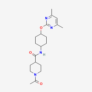 molecular formula C20H30N4O3 B2413034 1-acetyl-N-((1r,4r)-4-((4,6-dimethylpyrimidin-2-yl)oxy)cyclohexyl)piperidine-4-carboxamide CAS No. 2034280-39-0