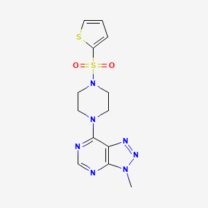molecular formula C13H15N7O2S2 B2413036 3-methyl-7-(4-(thiophen-2-ylsulfonyl)piperazin-1-yl)-3H-[1,2,3]triazolo[4,5-d]pyrimidine CAS No. 1058205-63-2
