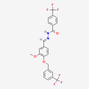 molecular formula C24H18F6N2O3 B2413061 N'-[(1E)-(3-甲氧基-4-{[3-(三氟甲基)苯基]甲氧基}苯基)亚甲基]-4-(三氟甲基)苯甲酰肼 CAS No. 866050-56-8