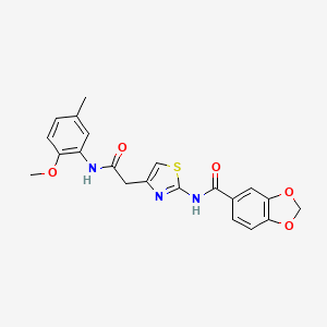 molecular formula C21H19N3O5S B2413070 N-(4-(2-((2-甲氧基-5-甲基苯基)氨基)-2-氧代乙基)噻唑-2-基)苯并[d][1,3]二氧杂环-5-甲酰胺 CAS No. 941947-68-8