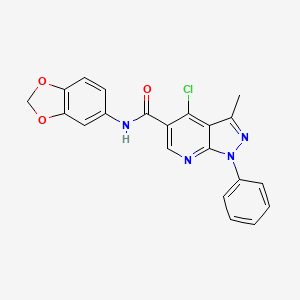 molecular formula C21H15ClN4O3 B2413087 N-(1,3-benzodioxol-5-yl)-4-chloro-3-methyl-1-phenylpyrazolo[3,4-b]pyridine-5-carboxamide CAS No. 899985-44-5