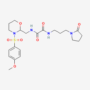 molecular formula C21H30N4O7S B2413101 N1-((3-((4-methoxyphenyl)sulfonyl)-1,3-oxazinan-2-yl)methyl)-N2-(3-(2-oxopyrrolidin-1-yl)propyl)oxalamide CAS No. 872880-88-1