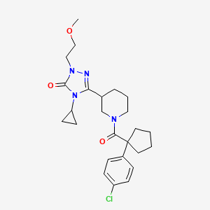 molecular formula C25H33ClN4O3 B2413119 3-(1-(1-(4-chlorophenyl)cyclopentanecarbonyl)piperidin-3-yl)-4-cyclopropyl-1-(2-methoxyethyl)-1H-1,2,4-triazol-5(4H)-one CAS No. 2178773-98-1