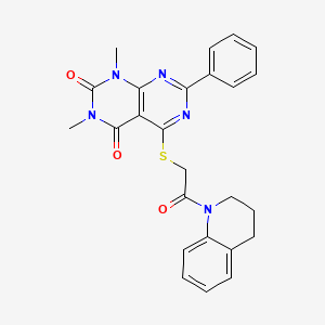 molecular formula C25H23N5O3S B2413124 5-((2-(3,4-dihydroquinolin-1(2H)-yl)-2-oxoethyl)thio)-1,3-dimethyl-7-phenylpyrimido[4,5-d]pyrimidine-2,4(1H,3H)-dione CAS No. 906230-48-6