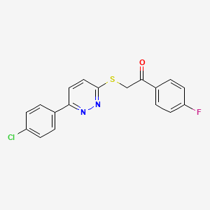 molecular formula C18H12ClFN2OS B2413126 2-[6-(4-Chlorophenyl)pyridazin-3-yl]sulfanyl-1-(4-fluorophenyl)ethanone CAS No. 872688-73-8