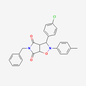molecular formula C25H21ClN2O3 B2413129 5-benzyl-3-(4-chlorophenyl)-2-(p-tolyl)dihydro-2H-pyrrolo[3,4-d]isoxazole-4,6(5H,6aH)-dione CAS No. 1005271-17-9
