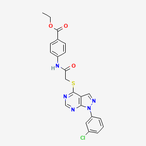 molecular formula C22H18ClN5O3S B2413133 ethyl 4-(2-((1-(3-chlorophenyl)-1H-pyrazolo[3,4-d]pyrimidin-4-yl)thio)acetamido)benzoate CAS No. 893919-53-4